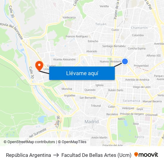 República Argentina to Facultad De Bellas Artes (Ucm) map