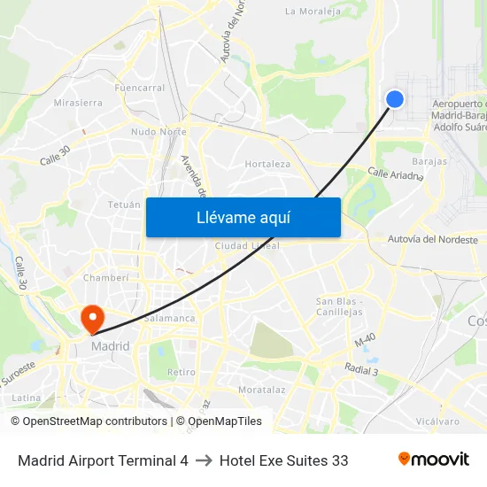 Madrid Airport Terminal 4 to Hotel Exe Suites 33 map