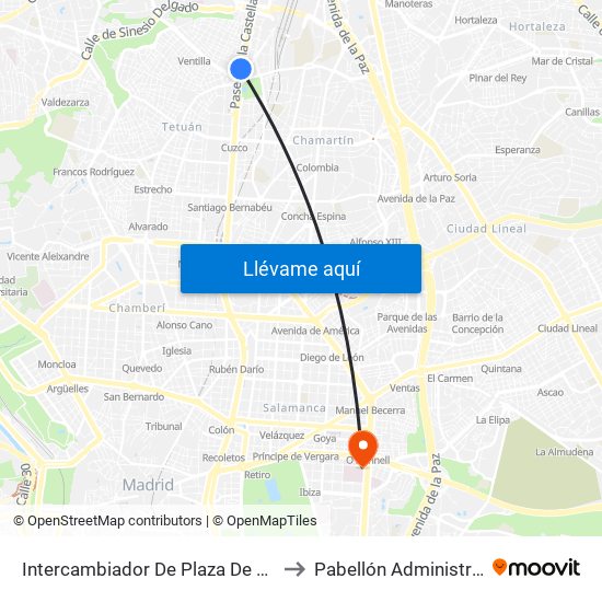 Intercambiador De Plaza De Castilla to Pabellón Administrativo map