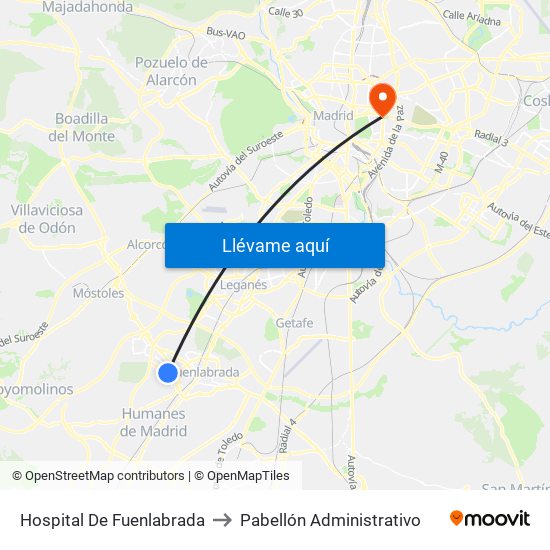 Hospital De Fuenlabrada to Pabellón Administrativo map