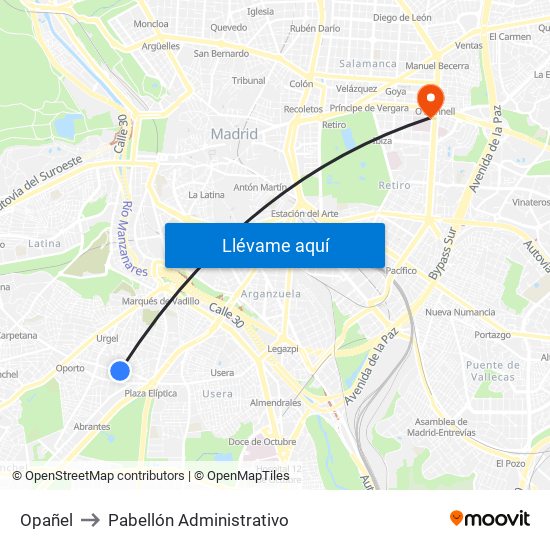 Opañel to Pabellón Administrativo map