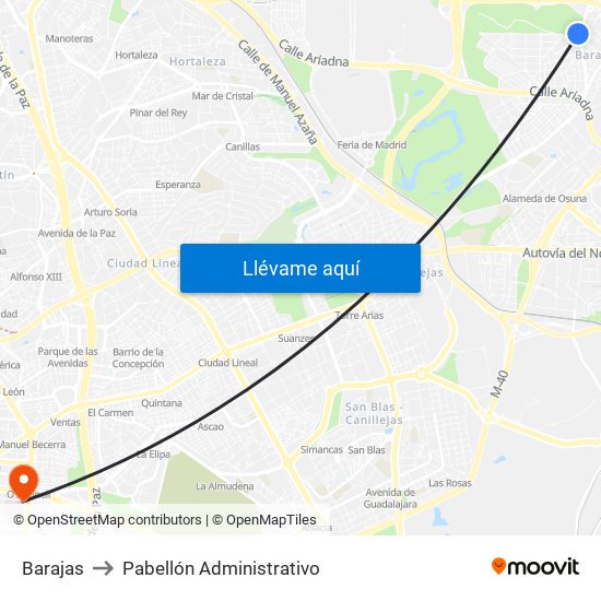 Barajas to Pabellón Administrativo map