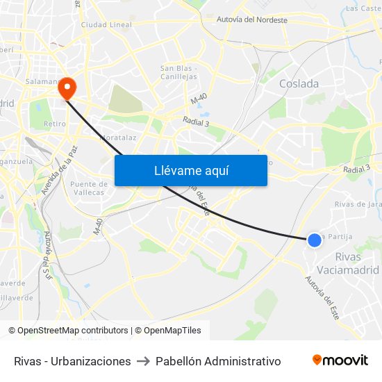 Rivas - Urbanizaciones to Pabellón Administrativo map