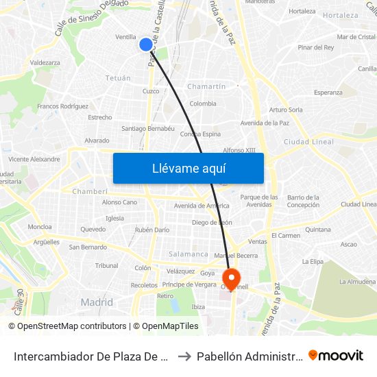 Intercambiador De Plaza De Castilla to Pabellón Administrativo map