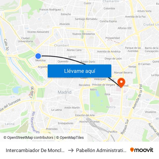 Intercambiador De Moncloa to Pabellón Administrativo map