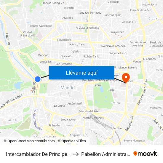 Intercambiador De Príncipe Pío to Pabellón Administrativo map