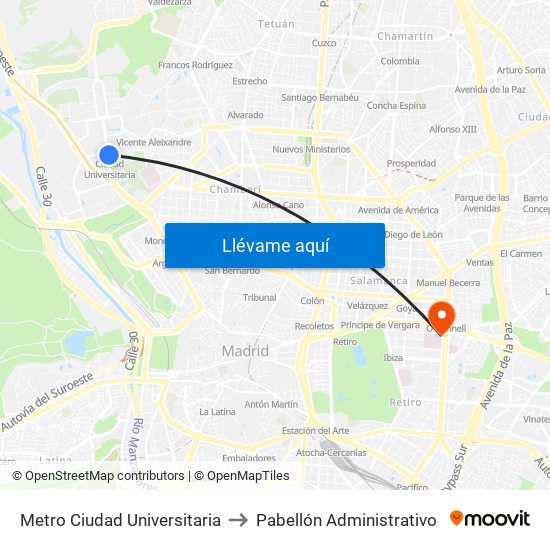 Metro Ciudad Universitaria to Pabellón Administrativo map