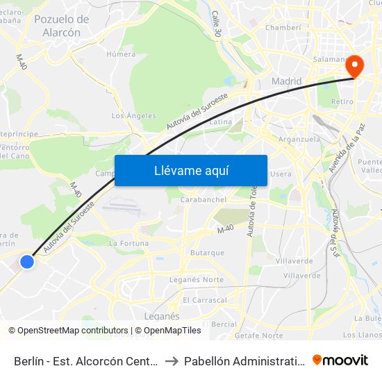 Berlín - Est. Alcorcón Central to Pabellón Administrativo map