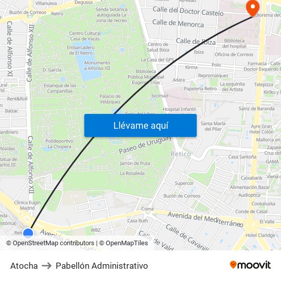 Atocha to Pabellón Administrativo map