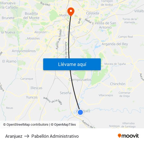 Aranjuez to Pabellón Administrativo map
