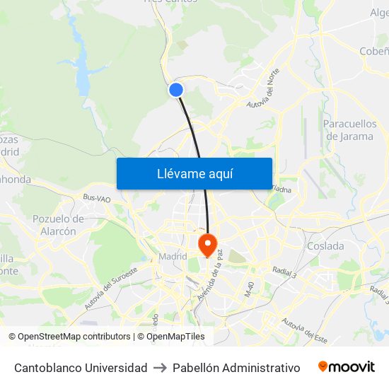 Cantoblanco Universidad to Pabellón Administrativo map