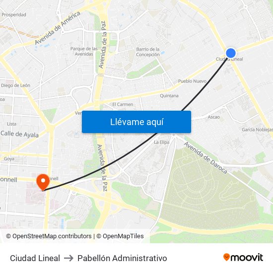 Ciudad Lineal to Pabellón Administrativo map