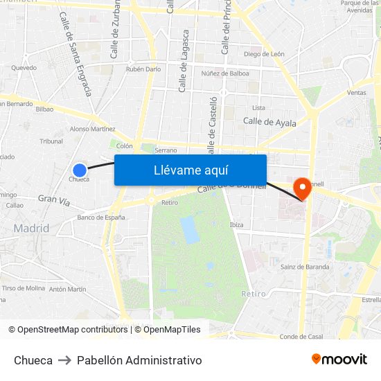 Chueca to Pabellón Administrativo map