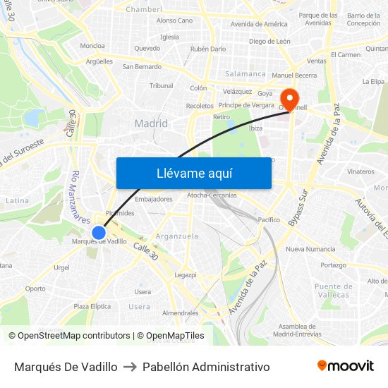 Marqués De Vadillo to Pabellón Administrativo map