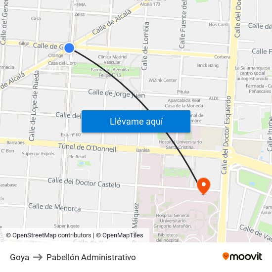 Goya to Pabellón Administrativo map