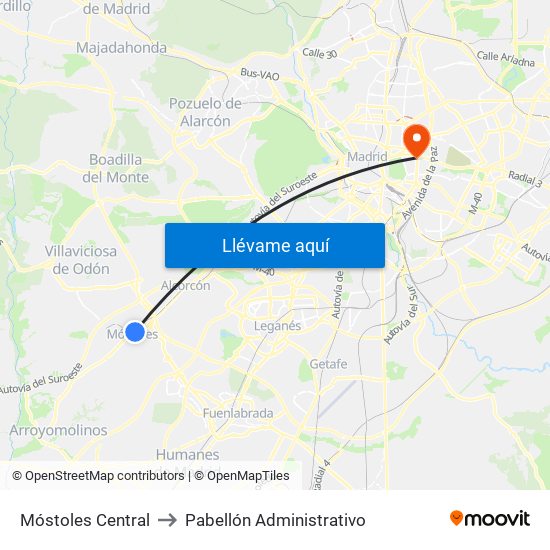 Móstoles Central to Pabellón Administrativo map