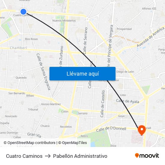 Cuatro Caminos to Pabellón Administrativo map