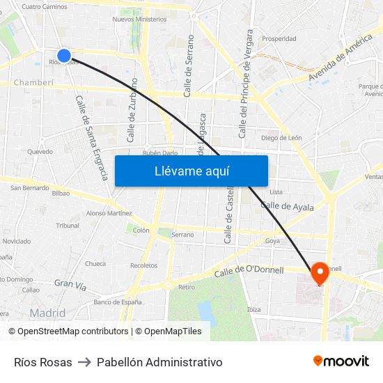 Ríos Rosas to Pabellón Administrativo map