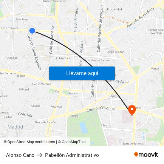 Alonso Cano to Pabellón Administrativo map