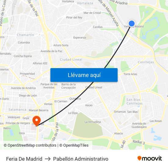 Feria De Madrid to Pabellón Administrativo map