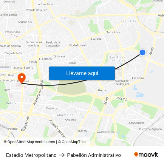 Estadio Metropolitano to Pabellón Administrativo map