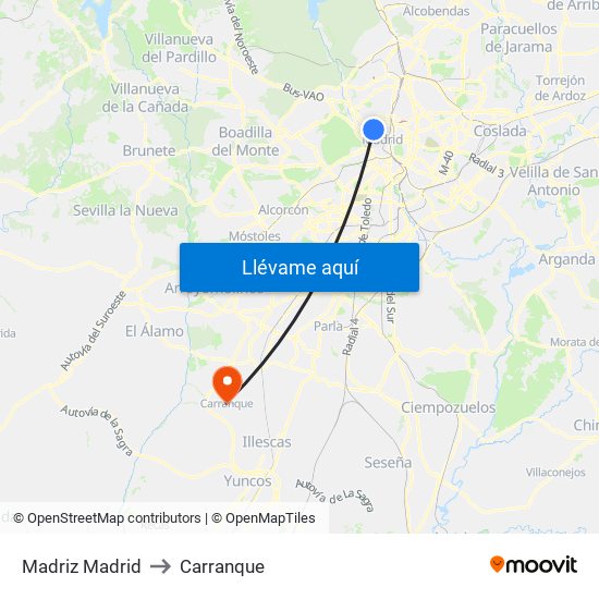 Madriz Madrid to Carranque map