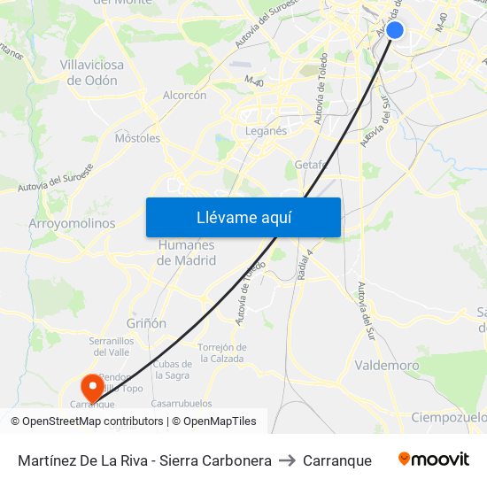 Martínez De La Riva - Sierra Carbonera to Carranque map