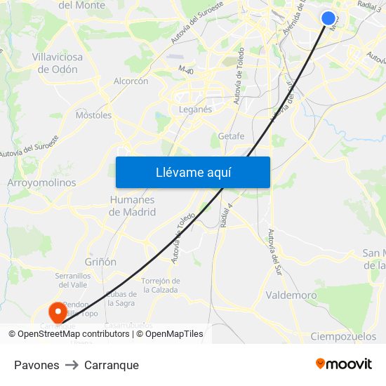 Pavones to Carranque map