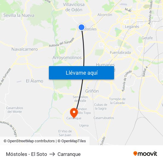 Móstoles - El Soto to Carranque map