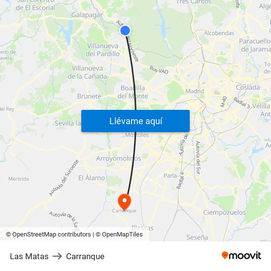 Las Matas to Carranque map