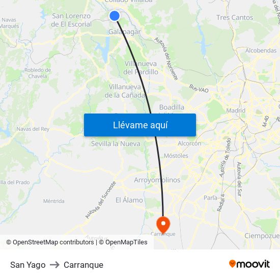 San Yago to Carranque map