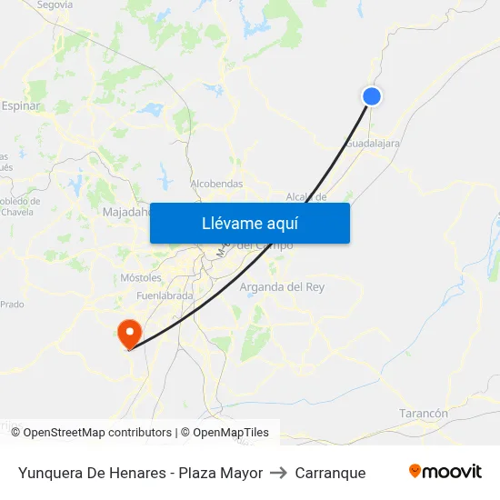 Yunquera De Henares - Pza. Mayor to Carranque map