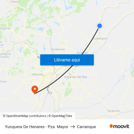 Yunquera De Henares - Pza. Mayor to Carranque map