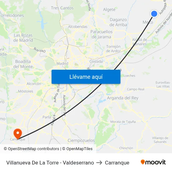 Villanueva De La Torre - Valdeserrano to Carranque map