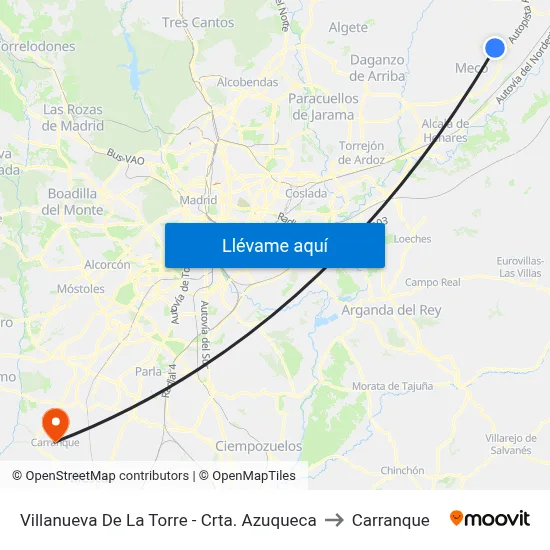 Villanueva De La Torre - Crta. Azuqueca to Carranque map
