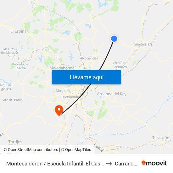 Montecalderón / Escuela Infantil, El Casar to Carranque map