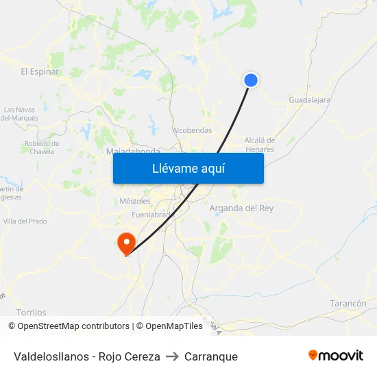 Valdelosllanos - Rojo Cereza to Carranque map