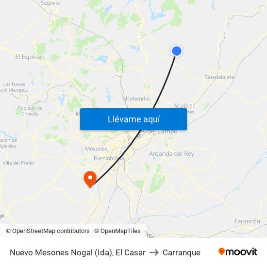 Nuevo Mesones Nogal (Ida), El Casar to Carranque map