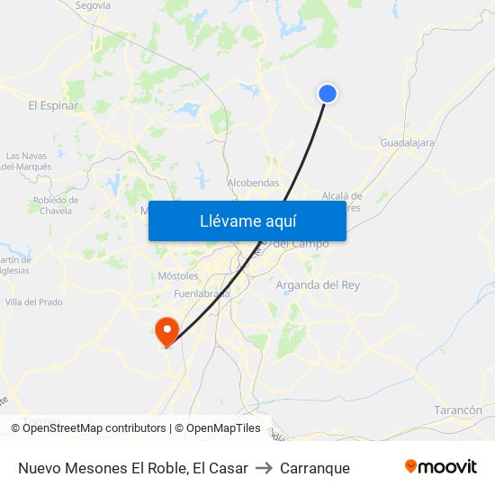 Nuevo Mesones El Roble, El Casar to Carranque map