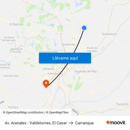 Av. Arenales - Valdetorres, El Casar to Carranque map
