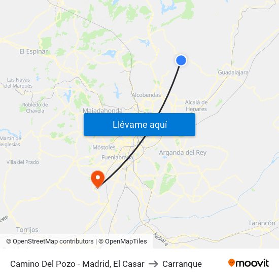 Camino Del Pozo - Madrid, El Casar to Carranque map