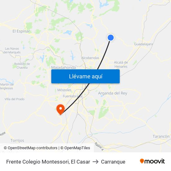 Frente Colegio Montessori, El Casar to Carranque map