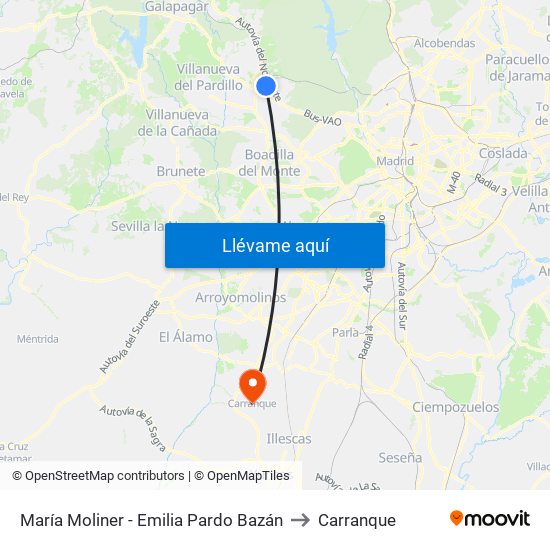 María Moliner - Emilia Pardo Bazán to Carranque map