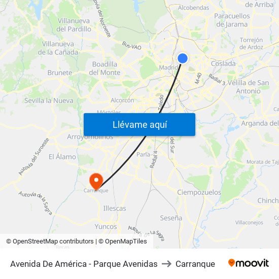 Avenida De América - Parque Avenidas to Carranque map