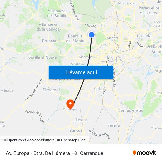 Av. Europa -  Ctra. De Húmera to Carranque map