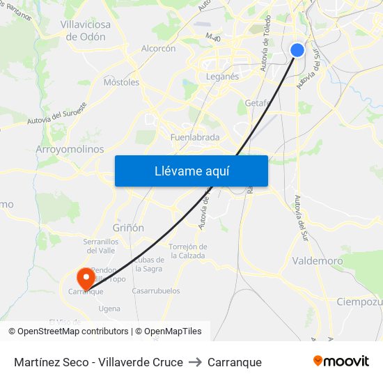 Martínez Seco - Villaverde Cruce to Carranque map