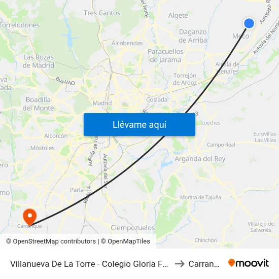 Villanueva De La Torre - Colegio Gloria Fuentes to Carranque map