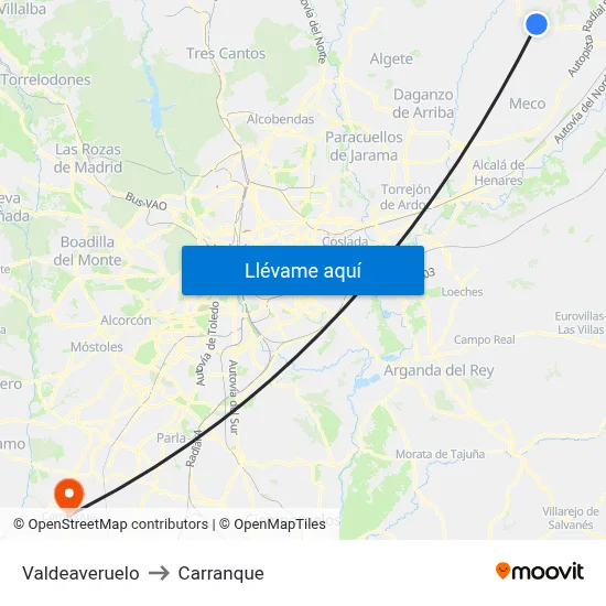 Valdeaveruelo to Carranque map