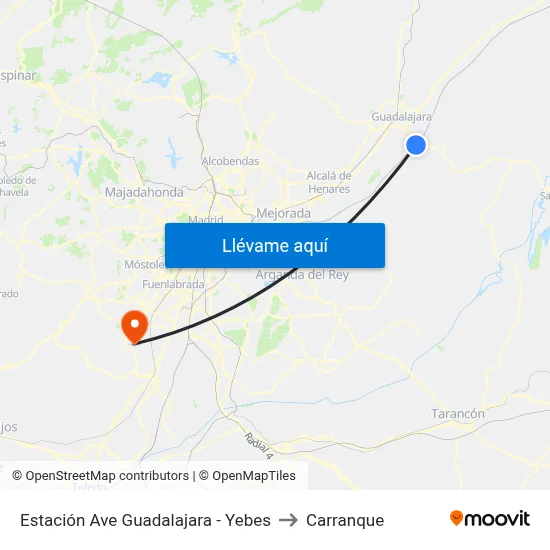 Estación Ave Guadalajara - Yebes to Carranque map