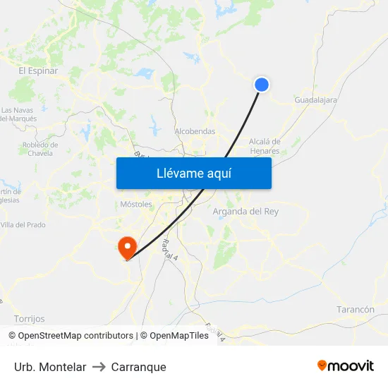 Urb. Montelar to Carranque map